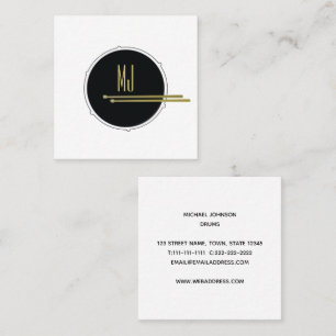 Tarjeta De Visita Cuadrada Baterista minimalista de oro negro