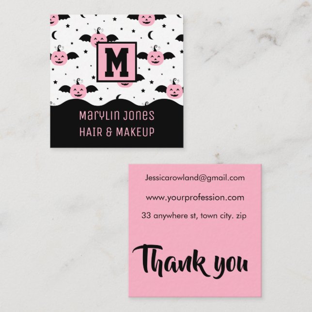 TARJETA DE VISITA CUADRADA BATES DE PUMPKIN HALLOWEEN (Anverso / Reverso)