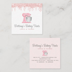 Tarjeta De Visita Cuadrada Batidora de cocina rosa con brillo para repostería