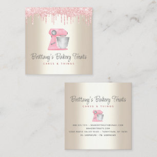 Tarjeta De Visita Cuadrada Batidora de panadería rosa con brillo en dorado