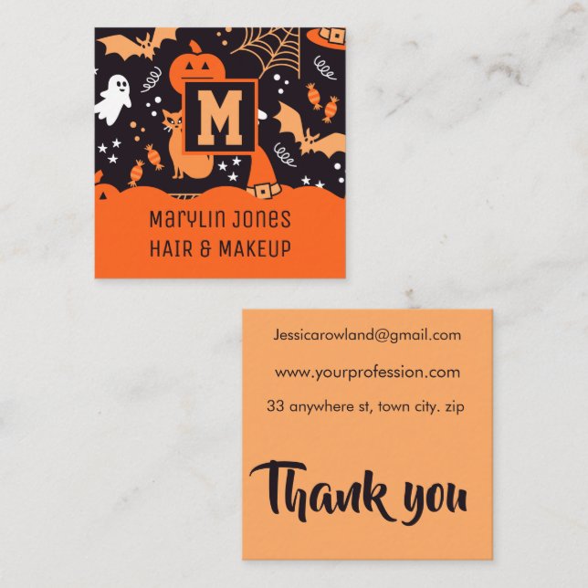 TARJETA DE VISITA CUADRADA BATS CATS Y FANTASMAS HALLOWEEN (Anverso / Reverso)