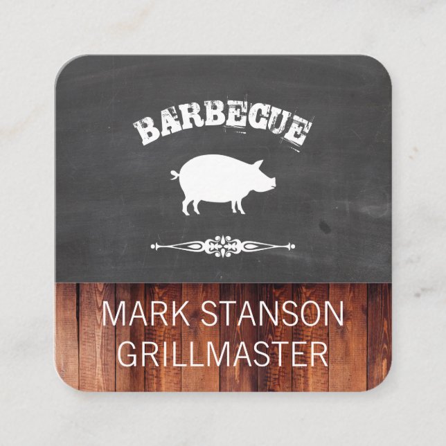 Tarjeta De Visita Cuadrada BBQ / Cerdo / Calle / Madera (Anverso)