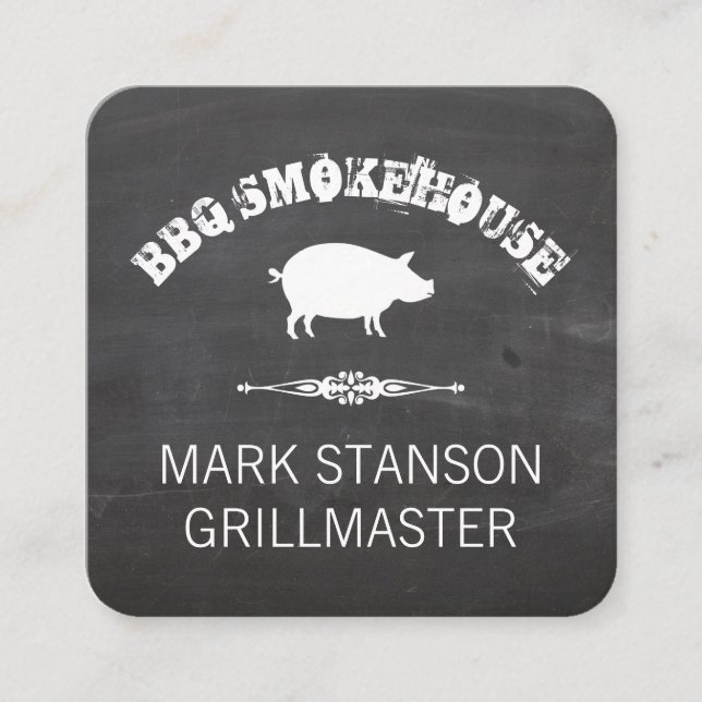 Tarjeta De Visita Cuadrada BBQ / Pig / Fondo Chalk (Anverso)