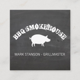 Tarjeta De Visita Cuadrada BBQ / Pig / Fondo Chalk