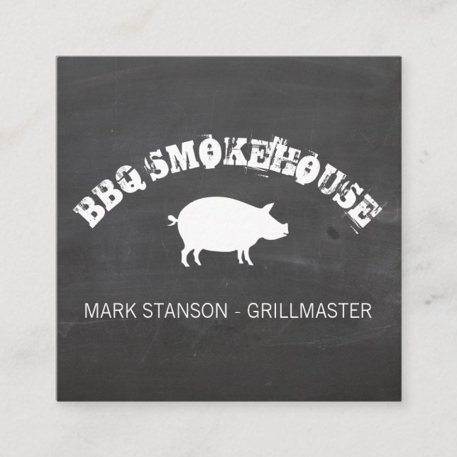 Tarjeta De Visita Cuadrada BBQ / Pig / Fondo Chalk (Anverso)