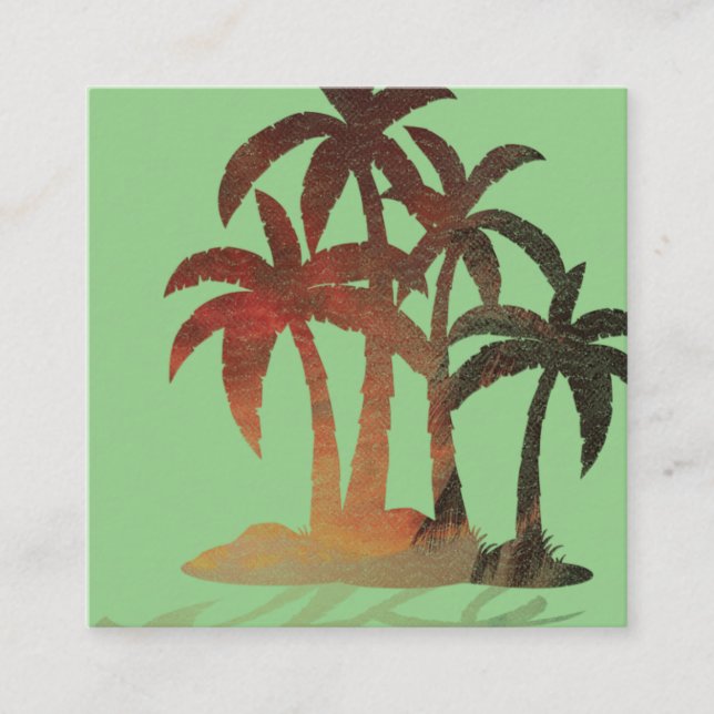 Tarjeta De Visita Cuadrada Beach Palm Trees Sunset (Anverso)