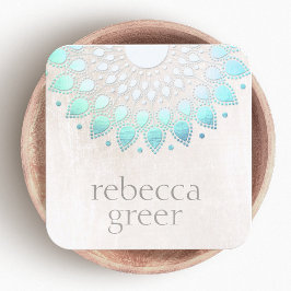 Tarjeta De Visita Cuadrada Beautiful Blue Floral Lotus Mandala White Marble