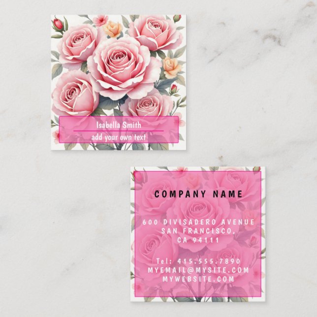 Tarjeta De Visita Cuadrada Beautiful Pink Roses Luxury Trendy Collection (Anverso / Reverso)