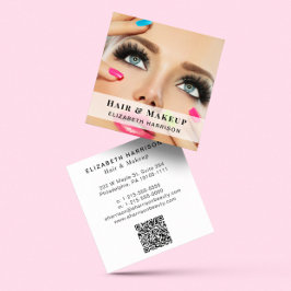 Tarjeta De Visita Cuadrada Beauty Professional Hair Makeup QR Code Photo