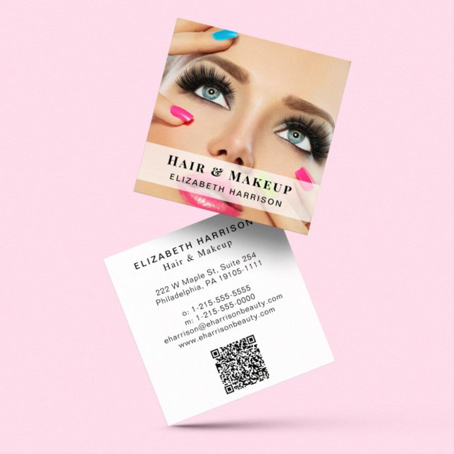 Tarjeta De Visita Cuadrada Beauty Professional Hair Makeup QR Code Photo (Subido por el creador)