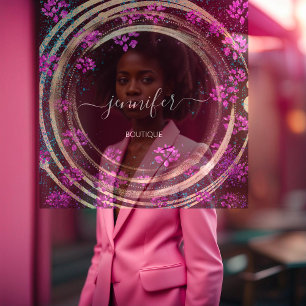 Tarjeta De Visita Cuadrada Beauty Shop Couch Gold Floral QR Code Logo