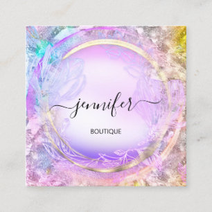 Tarjeta De Visita Cuadrada Beauty SPA Shop Paint Floral color rosa QR Code Lo