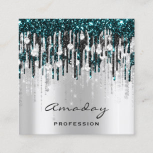 Tarjeta De Visita Cuadrada Beauty Studio Hairdresser Makeup Gray Drin Diamond