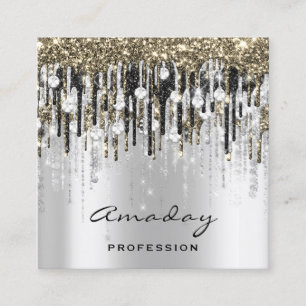 Tarjeta De Visita Cuadrada Beauty Studio Hairdresser Makeup Gray Gold Diamond