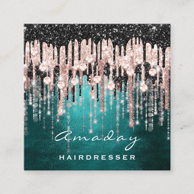 Tarjeta De Visita Cuadrada Beauty Studio Hairdresser Makeup Rosa Verde (Anverso)