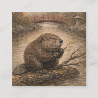 Tarjeta De Visita Cuadrada Beaver Japanese Landscape Card