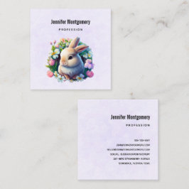 Tarjeta De Visita Cuadrada Bebé conejo en las coloridas flores de primavera