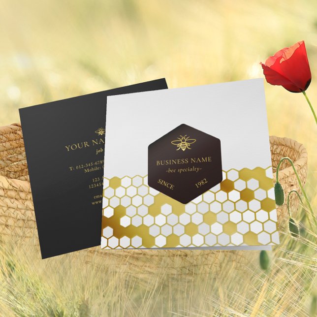 Tarjeta De Visita Cuadrada Bee Bee BeeKeeper Honey Apiarist Gold Black (Subido por el creador)