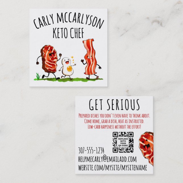 Tarjeta De Visita Cuadrada Beef Egg Bacon Keto Personal Chef Catering Company (Anverso / Reverso)