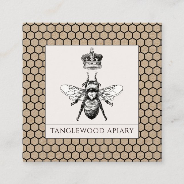 Tarjeta De Visita Cuadrada Beekeeper Apiary Honeycomb Kraft (Anverso)