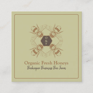 Tarjeta De Visita Cuadrada Beekeeper Bees Beige Honeycomb Farm Apiary