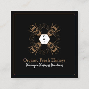 Tarjeta De Visita Cuadrada Beekeeper Bees Black Honeycomb Farm Apiary