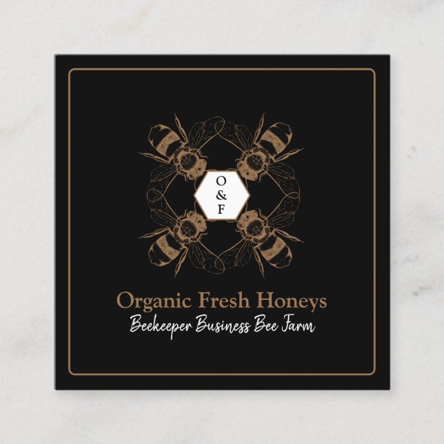 Tarjeta De Visita Cuadrada Beekeeper Bees Black Honeycomb Farm Apiary (Anverso)