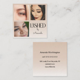 Tarjeta De Visita Cuadrada Beige Blush Lashed Minimalist Script Photo