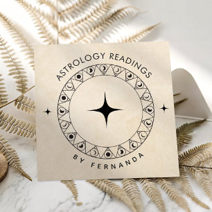 Tarjeta De Visita Cuadrada Beige Moon Cycle Astrología Leyendo Arena Espiritu