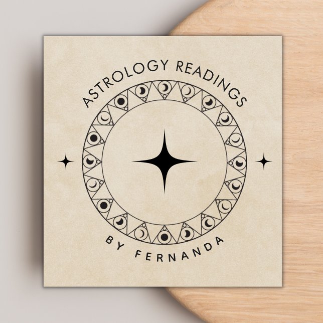 Tarjeta De Visita Cuadrada Beige Moon Cycle Astrología Leyendo Arena Espiritu (Subido por el creador)