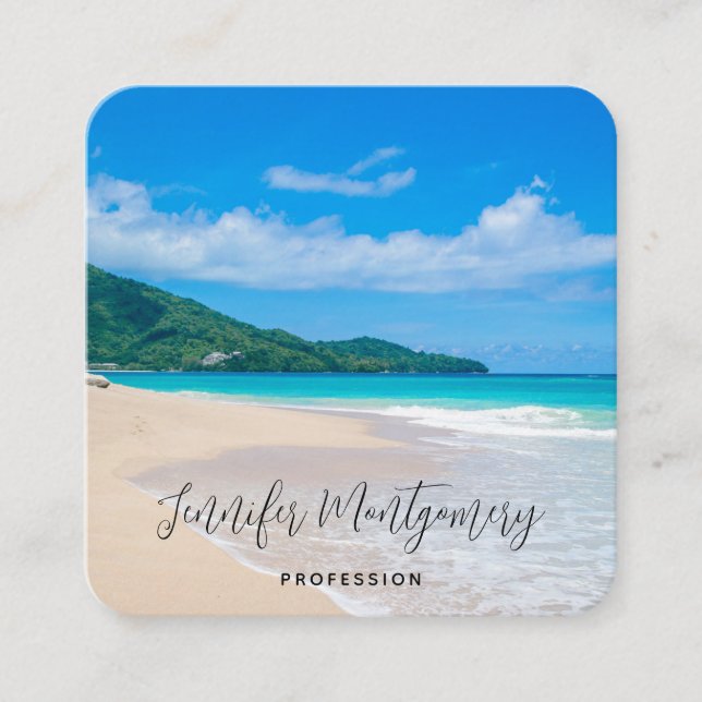 Tarjeta De Visita Cuadrada Bella Playa Escénica de Destino Tropical (Anverso)
