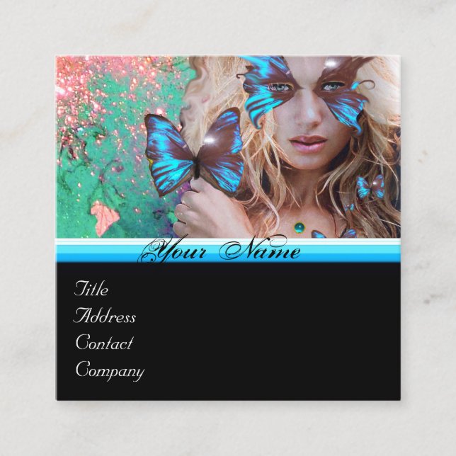 Tarjeta De Visita Cuadrada BELLEZA AZUL MARTOSA MAKEUP ARTISTA monograma verd (Anverso)