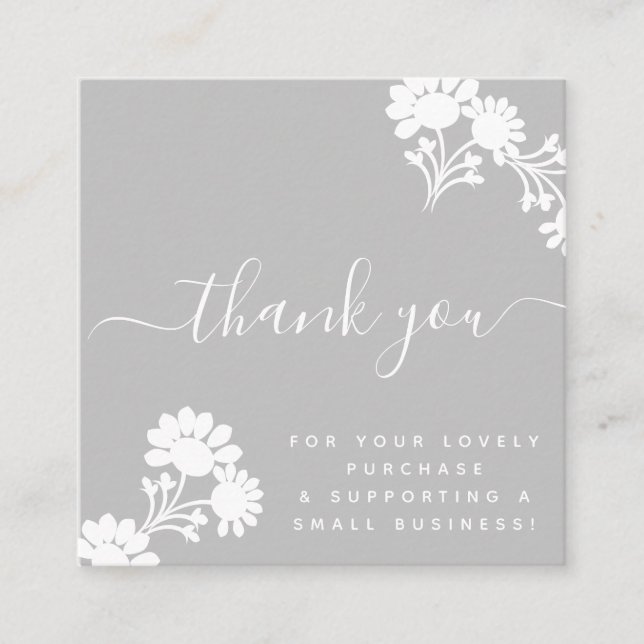 Tarjeta De Visita Cuadrada Belleza Boutique Gracias Guión Gris Logo (Anverso)