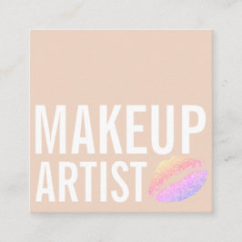 Tarjeta De Visita Cuadrada Belleza de maquillaje beige moderno