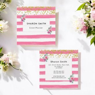 Tarjeta De Visita Cuadrada Belleza de maquillaje de salón blanco rosado
