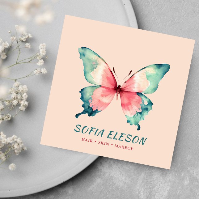 Tarjeta De Visita Cuadrada Belleza de mariposa de color rosa elegante de Rubo (Subido por el creador)