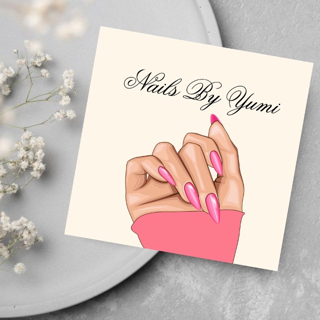 Tarjeta De Visita Cuadrada Belleza Manicurista De Uña Rosa Girona (Subido por el creador)