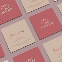Tarjeta De Visita Cuadrada Belleza minimalista en crema y rosa polvoriento