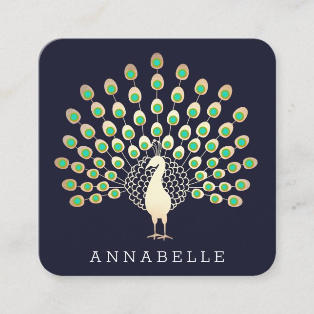Tarjeta De Visita Cuadrada Belleza y moda del pavo real (Anverso)