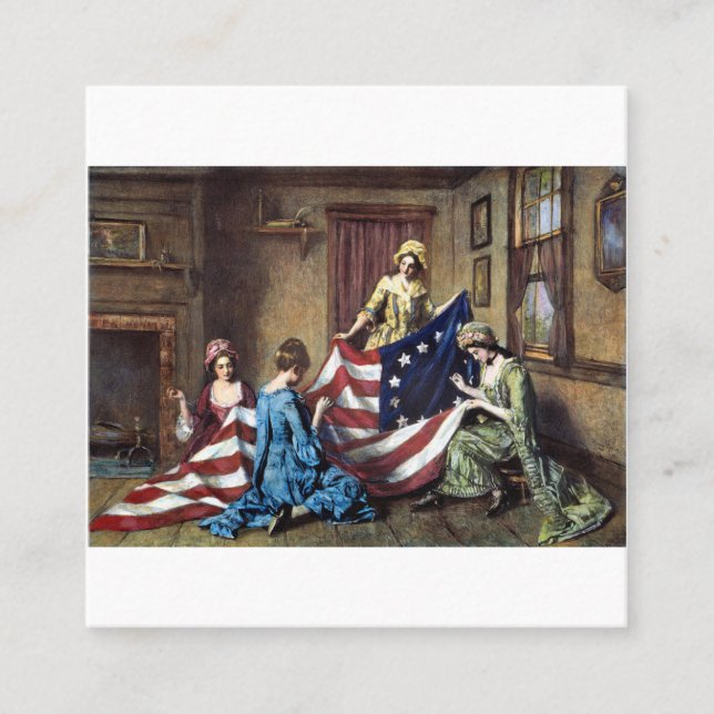 Tarjeta De Visita Cuadrada Betsy Ross Cosechando la bandera estadounidense (Anverso)