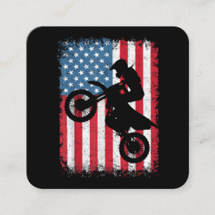 Tarjeta De Visita Cuadrada Bicicleta Sucia Bandera Estadounidense Motocross B