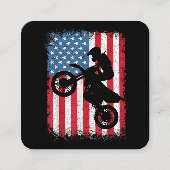 Tarjeta De Visita Cuadrada Bicicleta Sucia Bandera Estadounidense Motocross B (Anverso)