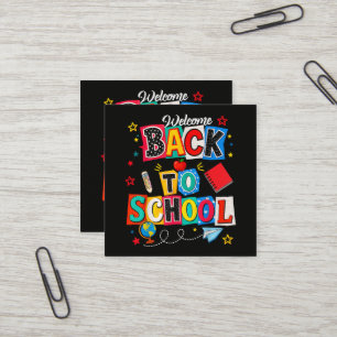 Tarjeta De Visita Cuadrada Bienvenido de vuelta al colegio profesor feliz pri