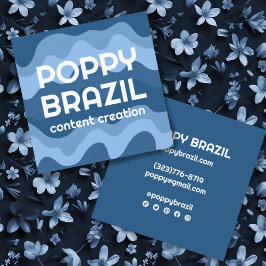 Tarjeta De Visita Cuadrada BIG BOLD RETRO Curvy Wavy Stripes Guay Blue