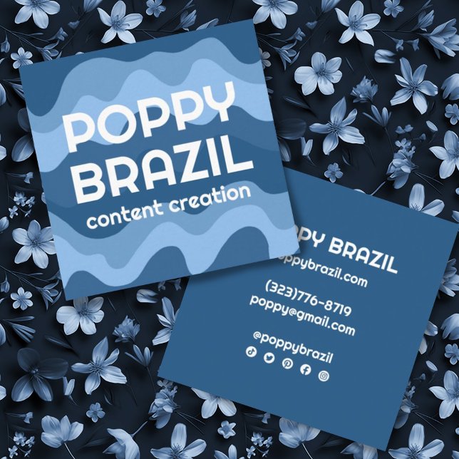 Tarjeta De Visita Cuadrada BIG BOLD RETRO Curvy Wavy Stripes Guay Blue (Subido por el creador)