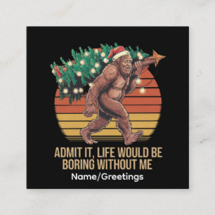 Tarjeta De Visita Cuadrada Bigfoot divertido árbol de Navidad atardecer retro