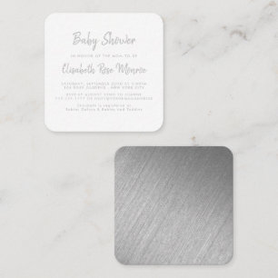 Tarjeta De Visita Cuadrada Billete Baby Shower de Relieve metalizado plateado