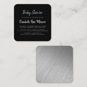 Tarjeta De Visita Cuadrada Billete Baby Shower de Relieve metalizado plateado