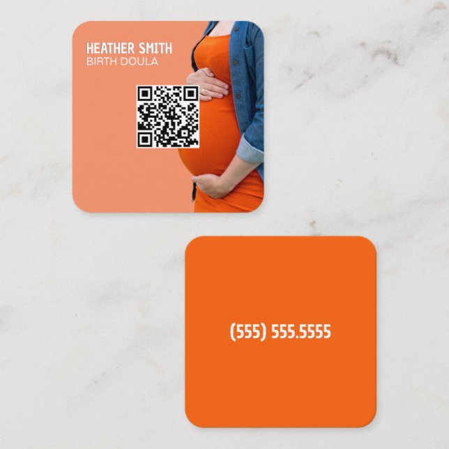 Tarjeta De Visita Cuadrada Birth Doula Personalizado QR (Anverso / Reverso)