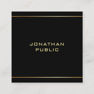 Tarjeta De Visita Cuadrada Black And Gold Elegant Profesional